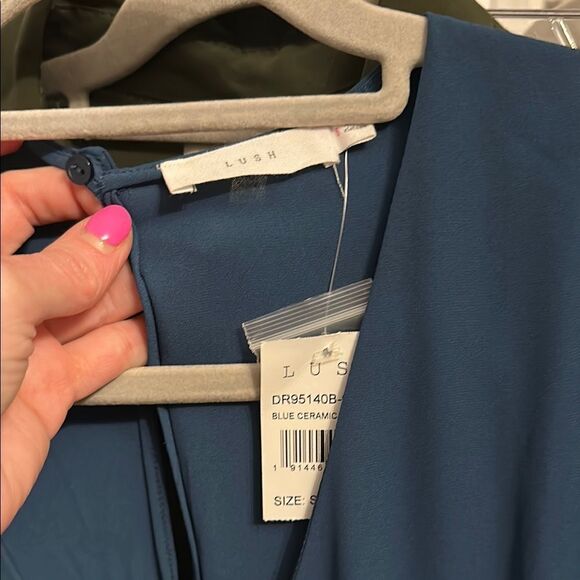 Lush Blue Ceramic Wrap Style Dress - Picture 9 of 10